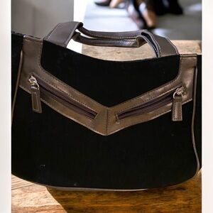 Elizabeth Arden Black & Bronze Clutch Satchel Purse Bag Handbag Tote